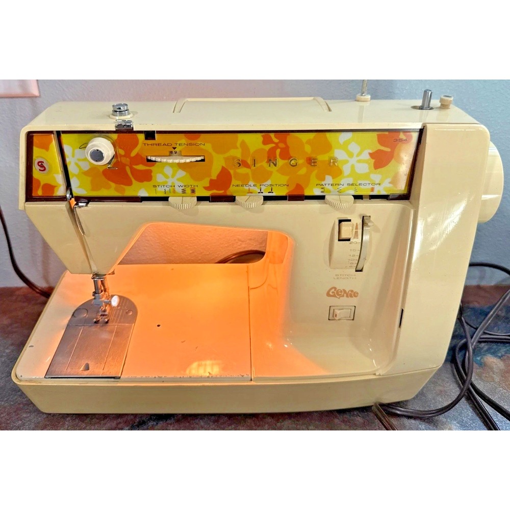 Vintage Groovy 1976 Singer Genie 354 Sewing Machine Orange Floral Retro Tested
